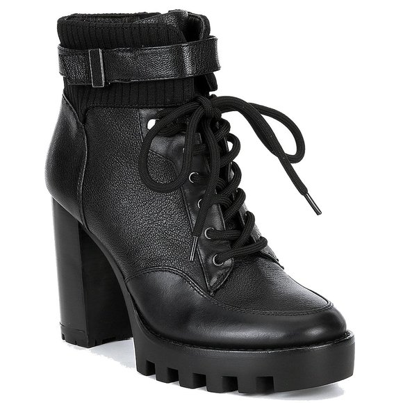 ANTONIO MELANI Shoes - Antonio Melani Size 7.5M 7.5 Black Leather Lace Up Chunky Ankle Booties Zip